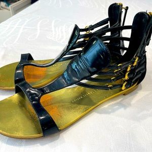 Zanotti Black strap flat sandals. Made in Italy